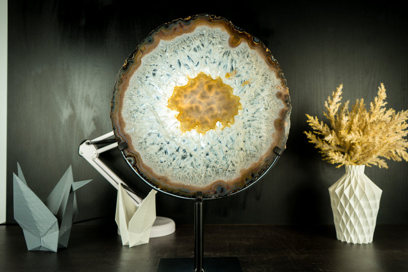 World-Class Large Lace Agate Slice, Gallery Grade Agate with Crystal Clear Interior, Intact Bandings and Laced Chalcedony - 14 In - 5.4 Lb.