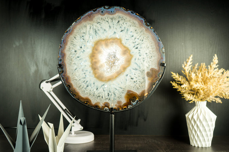 World-Class X-Large Lace Agate Slice, Gallery Grade Agate with Crystal Clear Interior, Intact Bandings and Laced Chalcedony - 15 In - 5.4 Lb