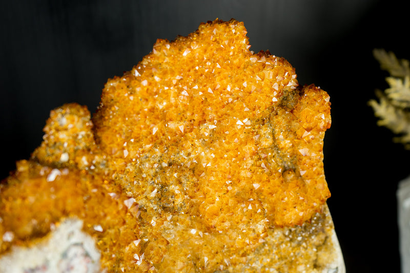 Citrine Flower Specimen with High-Grade Sparkling Golden Orange Druzy on a Rotating Stand  - 16.1 In - 14.9 Lb