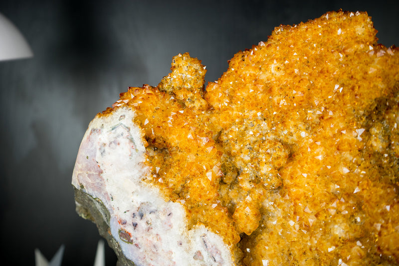 Citrine Flower Specimen with High-Grade Sparkling Golden Orange Druzy on a Rotating Stand  - 16.1 In - 14.9 Lb