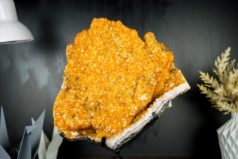 Citrine Flower Specimen with High-Grade Sparkling Golden Orange Druzy on a Rotating Stand  - 16.1 In - 14.9 Lb