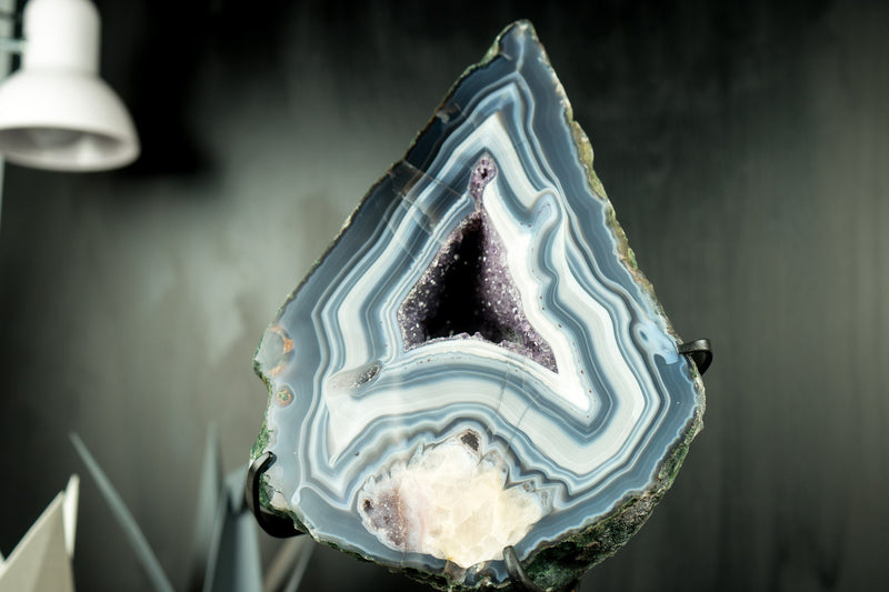 Gorgeous Blue Lace Agate Geode, A Collectors Blue and White Lace Agate with Calcite Flower Inclusion and Rare Formation - 14.6 lb 14 In