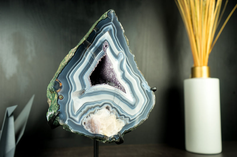 Gorgeous Blue Lace Agate Geode, A Collectors Blue and White Lace Agate with Calcite Flower Inclusion and Rare Formation - 14.6 lb 14 In