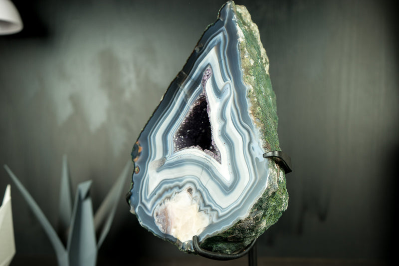 Gorgeous Blue Lace Agate Geode, A Collectors Blue and White Lace Agate with Calcite Flower Inclusion and Rare Formation - 14.6 lb 14 In