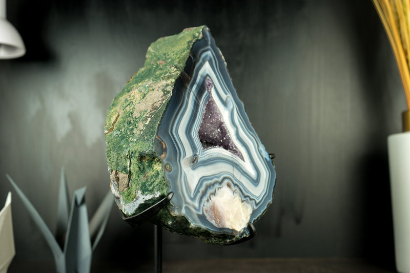 Gorgeous Blue Lace Agate Geode, A Collectors Blue and White Lace Agate with Calcite Flower Inclusion and Rare Formation - 14.6 lb 14 In