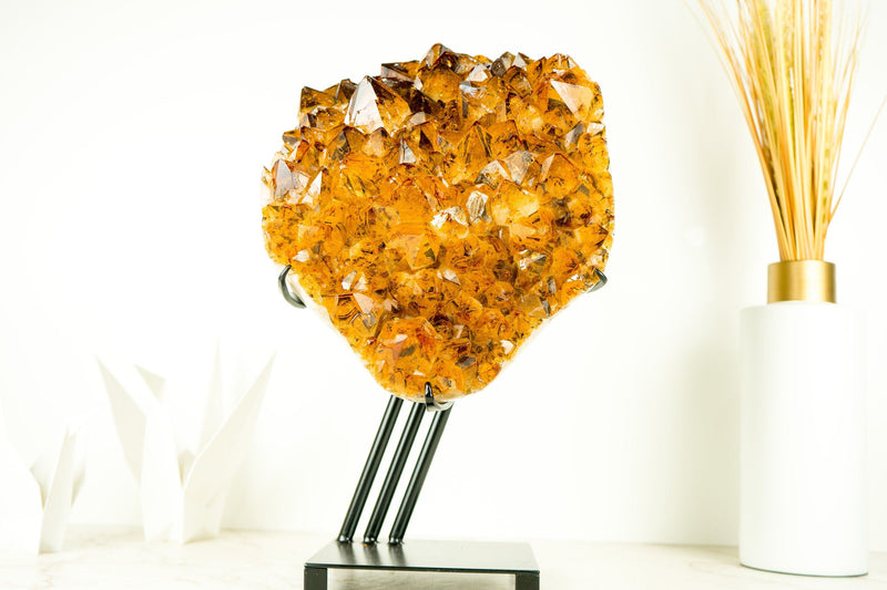 Rare Large Deep Orange Citrine Cluster with Rare Trapiche Citrine Points - AAA Large Citrine Cluster - 16.5 In, 34 lb. - E2D Crystals & Minerals