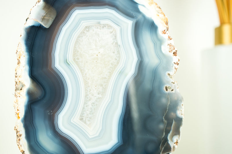 Lace Agate Geode on Stand with Natural Blue Banded Agate - 2.2 Kg - 4.7 lb