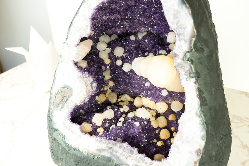 Gorgeous Uruguayan Amethyst Geode with Rare Calcite and Sparkly Purple Amethyst Druzy Large Size: 83 lb. - 38 Kg