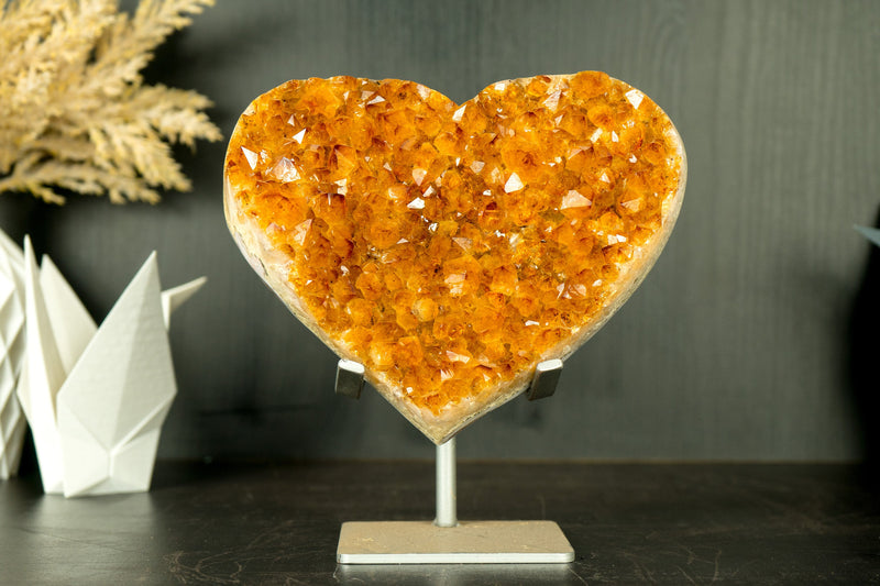 Large AAA Citrine Heart with High-Grade Golden Orange Citrine Druzy