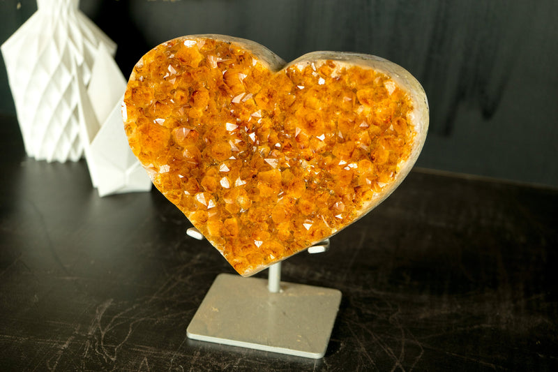Large AAA Citrine Heart with High-Grade Golden Orange Citrine Druzy