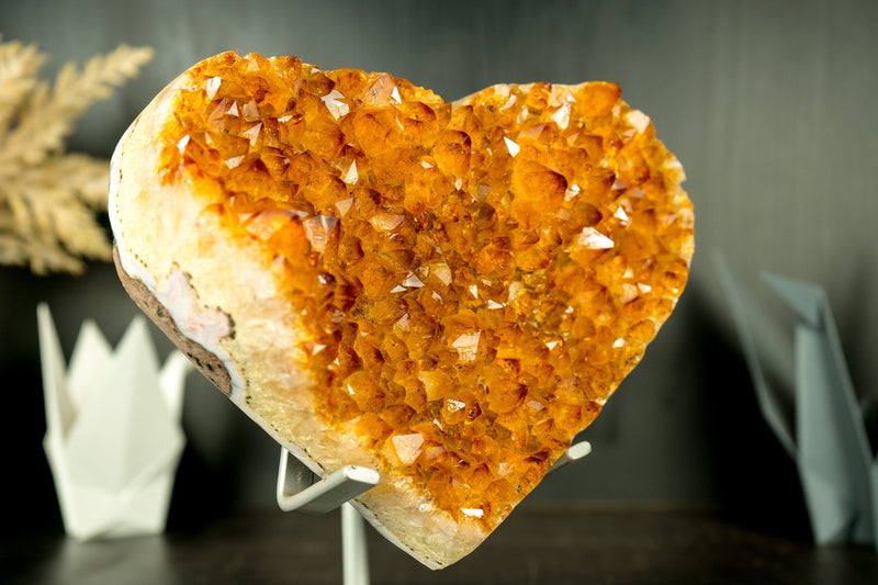 Large AAA Citrine Heart with High-Grade Golden Orange Citrine Druzy