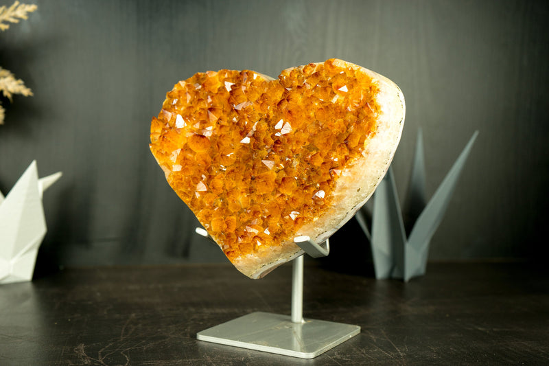 Großes AAA-Citrin-Herz mit hochwertigem goldorangefarbenem Citrin-Druzy