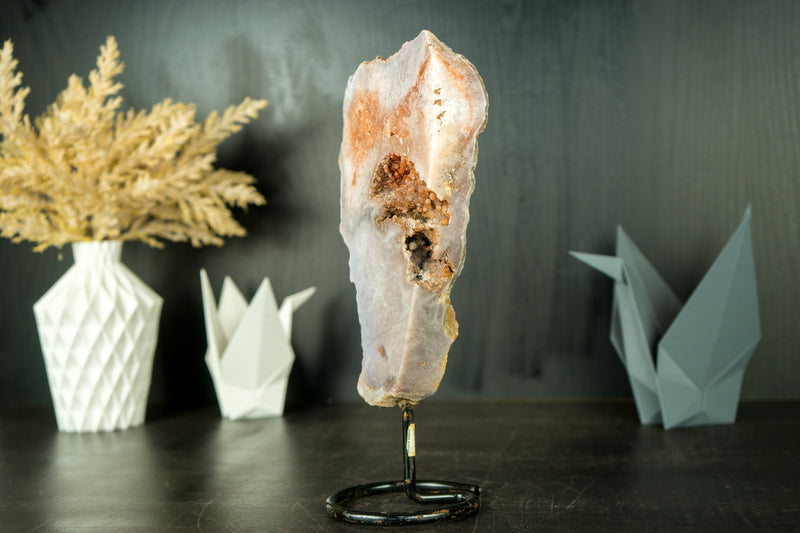 Small Pink Amethyst Geode Slice with Red Botryoidal Druzy