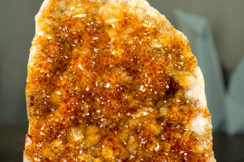 Deep Orange Citrine with Sparkly Orange Madeira Galaxy Druzy and Stalactite - E2D Crystals & Minerals