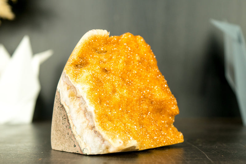 Small Yellow Citrine Cluster with Sparkly Yellow Galaxy Druzy - E2D Crystals & Minerals