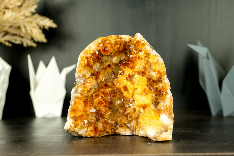 Citrine Cluster with Madeira Citrine Druzy and Galaxy Druzy on Calcite