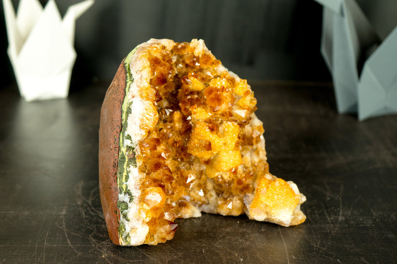 Citrine Cluster with Madeira Citrine Druzy and Galaxy Druzy on Calcite