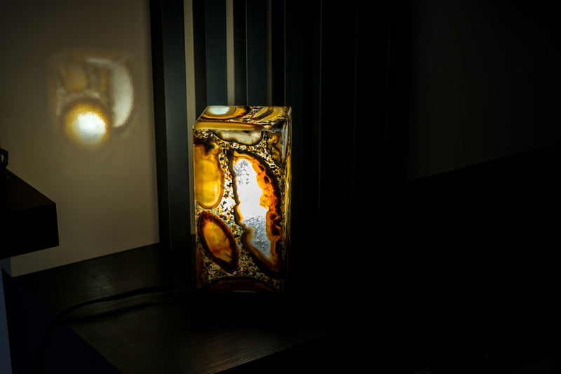 Natural Agate Desk, Side Lamp Handmade in Brazil - Small (8x4x4")