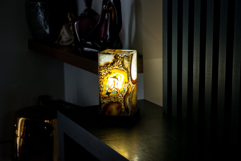 Natural Agate Desk, Side Lamp Handmade in Brazil - Small (8x4x4")