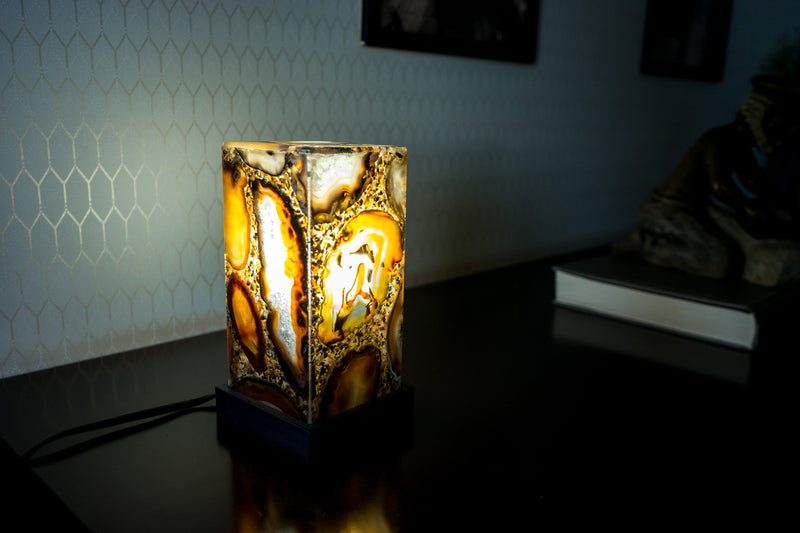 Natural Agate Desk, Side Lamp Handmade in Brazil - Small (8x4x4")
