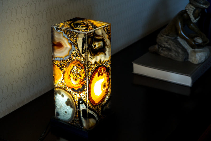 Natural Agate Desk Lamp Handmade in Brazil - Small (12x5x5")