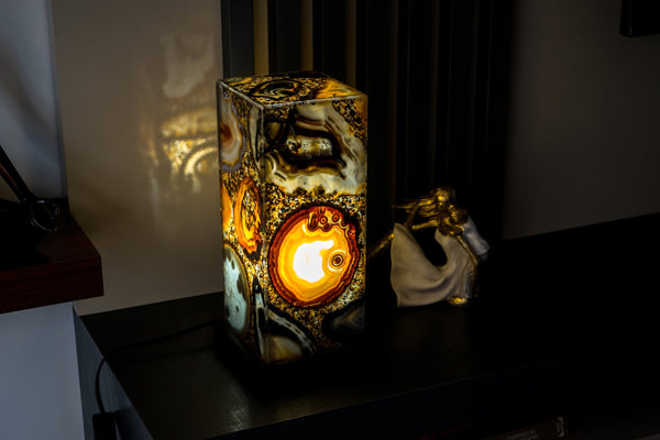 Natural Agate Desk Lamp Handmade in Brazil - Small (12x5x5")