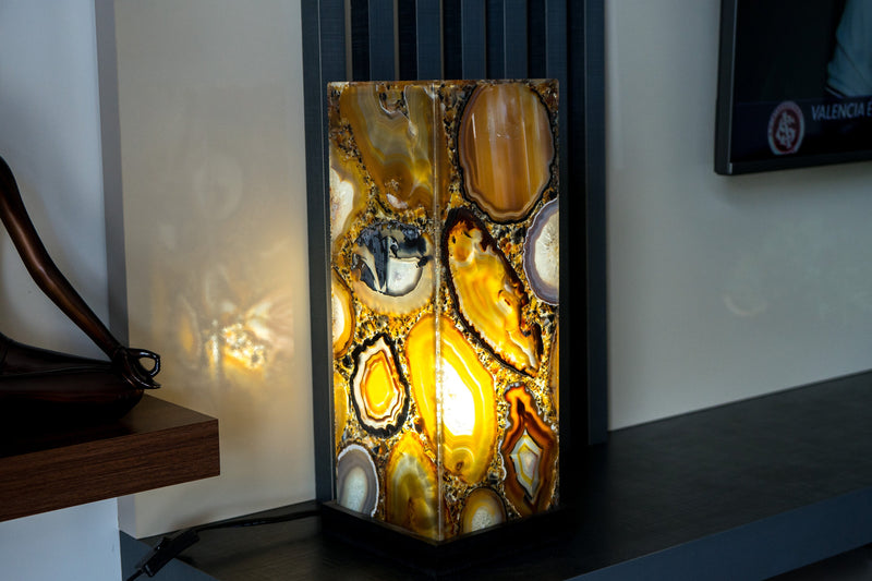 Natural Agate Floor or Table Lamp, Handmade in Brazil - Large (24x6x6")