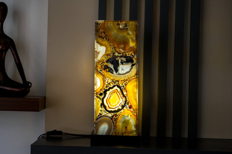 Natural Agate Floor or Table Lamp, Handmade in Brazil - Large (24x6x6")