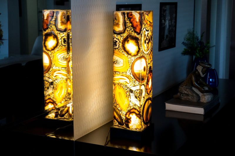 32 Inches Tall Natural Agate Floor Lamp, Handmade in Brazil - Large (32x8x8")