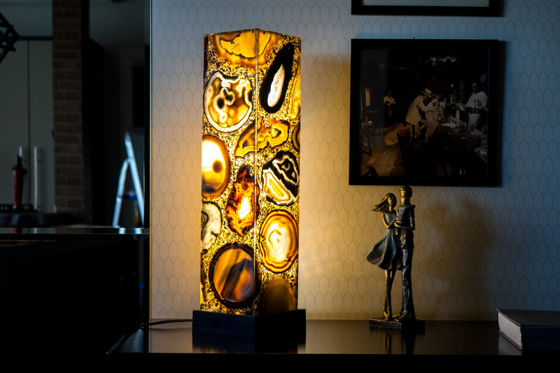 40 Inches Tall Natural Agate Floor Lamp, Handmade in Brazil - Large (40x10x10")