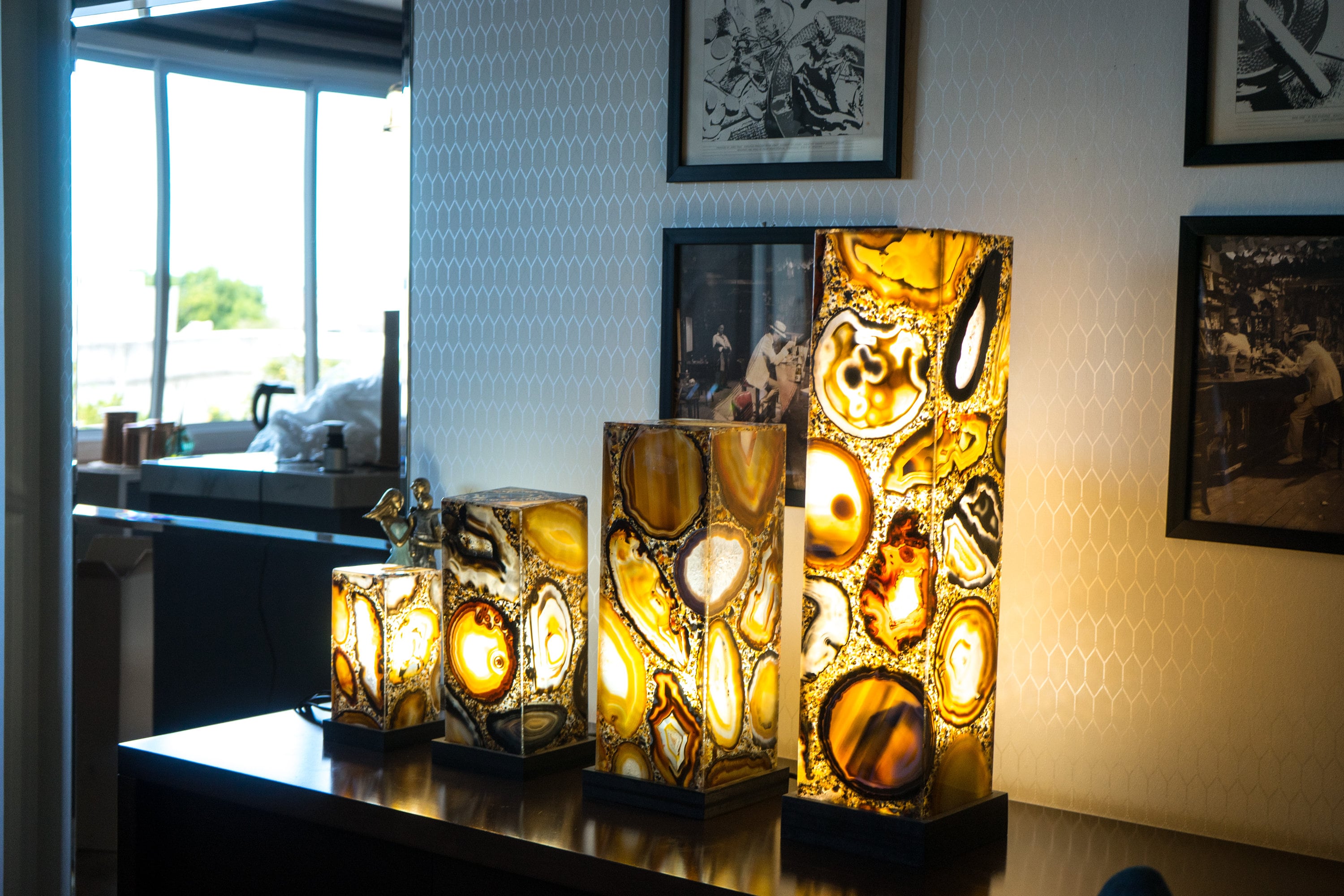 Natural Agate Desk and Floor Lamp Handmade in Brazil Pick Your Size