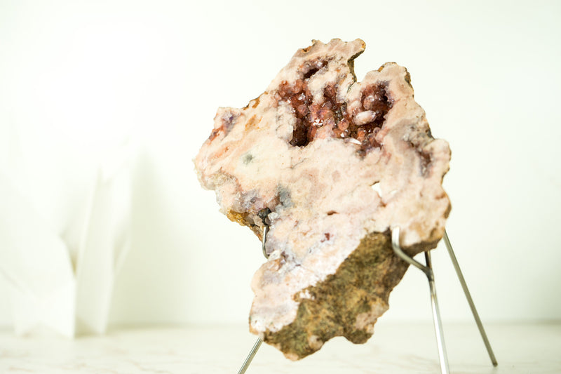 Small Pink Amethyst Geode Slab with Red Druzy