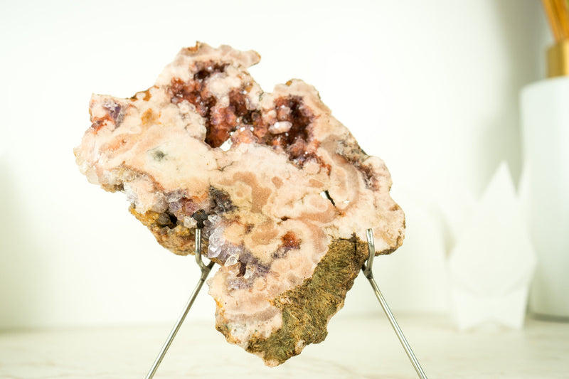 Small Pink Amethyst Geode Slab with Red Druzy