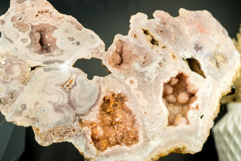 Pink Amethyst Geode Slab with Sculptural Pink Amethyst, Pink Amethyst Flowers and Sparkly Druzy on Stand - 2.7 Kg - 6.0 lb