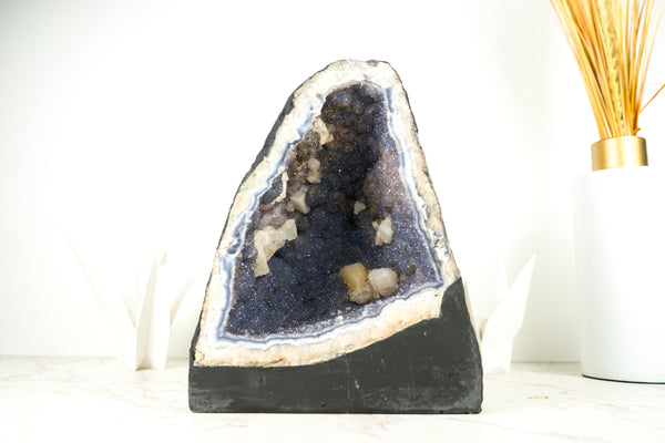 Blue Lace Agate Geode with Lavender Amethyst Druzy, Galaxy Amethyst Druzy