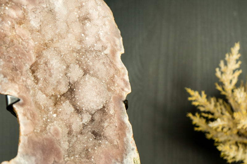 Pink Amethyst Geode Slab with Sculptural Pink Amethyst, Pink Amethyst Flowers, and Sparkly Rose Druzy on Stand - 2.7 Kg - 6.0 lb