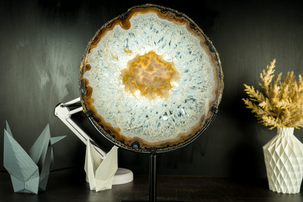World-Class Large Lace Agate Slice, Gallery Grade Agate with Crystal Clear Interior, Intact Bandings and Laced Chalcedony - 14 In - 5.4 Lb.