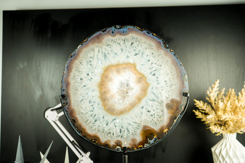 World-Class X-Large Lace Agate Slice, Gallery Grade Agate with Crystal Clear Interior, Intact Bandings and Laced Chalcedony - 15 In - 5.4 Lb