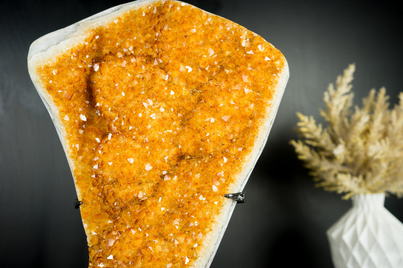 Golden Orange Galaxy Citrine Cluster with Shiny Citrine Crystal Druzy and Flower Rosettes - 16.5 In - 13.1 Lb