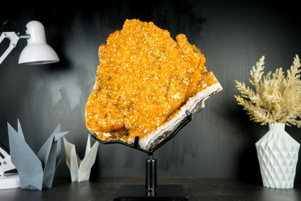 Citrine Flower Specimen with High-Grade Sparkling Golden Orange Druzy on a Rotating Stand  - 16.1 In - 14.9 Lb