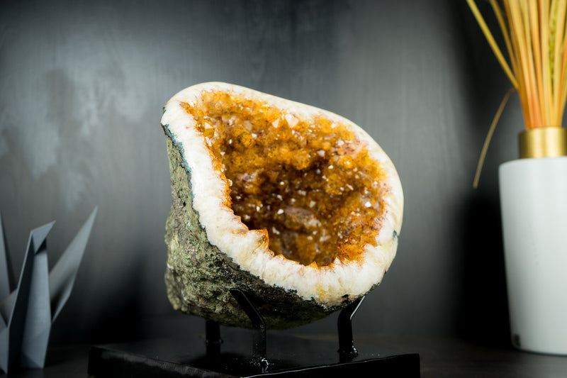 Natural Citrine Geode Cave with Sparkly Orange Citrine Druzy - November Birthstone Gift - 7.4 Kg - 16.2 lb