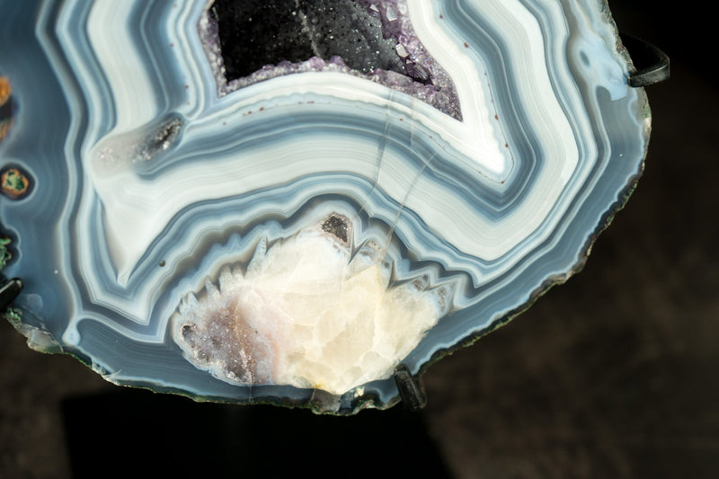 Gorgeous Blue Lace Agate Geode, A Collectors Blue and White Lace Agate with Calcite Flower Inclusion and Rare Formation - 14.6 lb 14 In