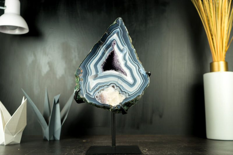 Gorgeous Blue Lace Agate Geode, A Collectors Blue and White Lace Agate with Calcite Flower Inclusion and Rare Formation - 14.6 lb 14 In