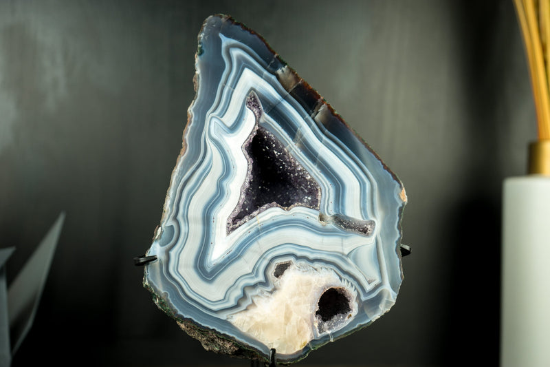 Blue Lace Agate Geode, A Collectors Blue and White Lace Agate with Calcite Flower Inclusion and Rare Formation - 9 Lb. 13 In.