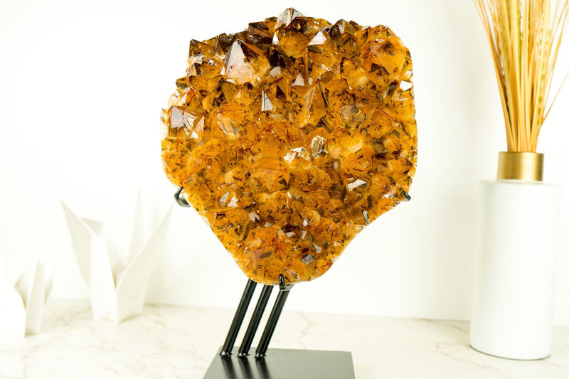Rare Large Deep Orange Citrine Cluster with Rare Trapiche Citrine Points - AAA Large Citrine Cluster - 16.5 In, 34 lb. - E2D Crystals & Minerals