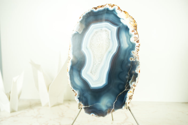 Lace Agate Geode on Stand with Natural Blue Banded Agate - 2.2 Kg - 4.7 lb