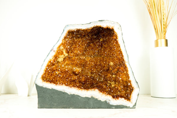 High-Grade Citrine Geode Cave - High-Grade Saturated Orange Druzy Crystals and Stalactite Flowers - 10.2 In 30 Lb