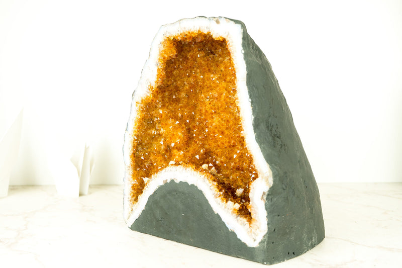 Natural Citrine Geode Cave with Orange Druzy Crystals and Calcite Inclusion- 11 In - 27 Lb