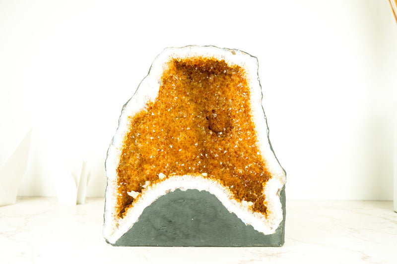 Natural Citrine Geode Cave with Orange Druzy Crystals and Calcite Inclusion- 11 In - 27 Lb