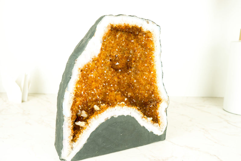 Natural Citrine Geode Cave with Orange Druzy Crystals and Calcite Inclusion- 11 In - 27 Lb